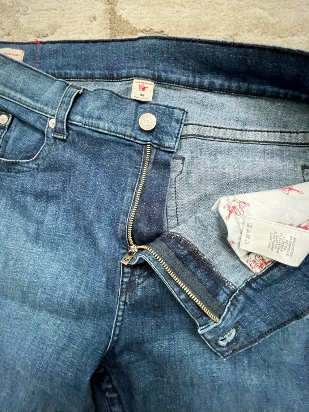 True Religion Ricky Relaxed Straight Indigo Blue Mens Jeans W40 L32
